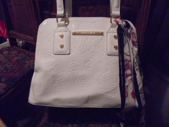 Betsy Johnson Roses embossed  White  leather Hand… - image 1