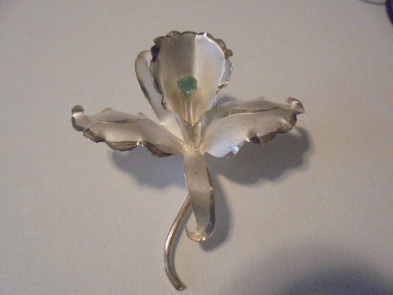 900 Silver Emerald Orchid Flower  Antique/ Vintag… - image 1