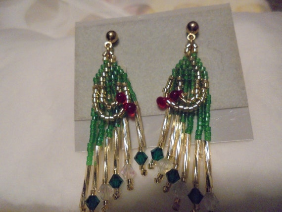 Hand Crafted Native  Beaded   Drop Dangle vintage… - image 3