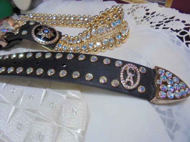 Christine Alexander Swarovski Crystal Studded Green Leather Belt Size Large Christine Alexander Swarovski Crystal /black Leather Belt  main image 4