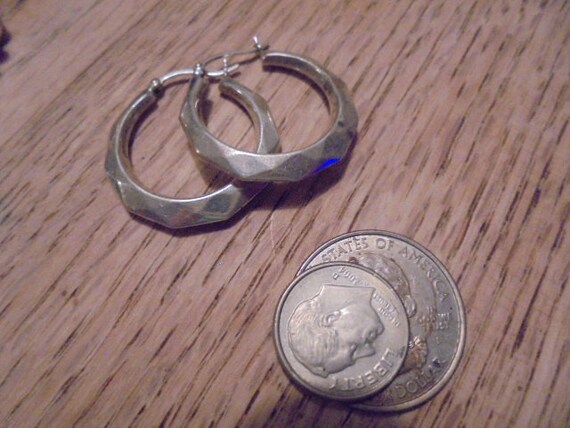 Sterling Silver Octagon round  Hoop  Earrings  1 … - image 3