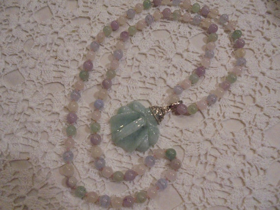Multi Colored Jade Beaded Necklace / large green … - image 3
