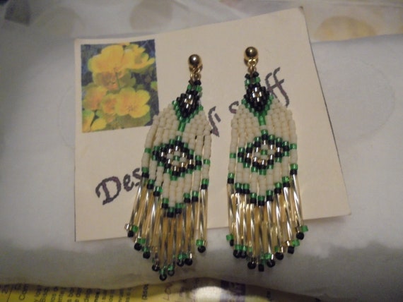 Native  Hand Crafted  Beaded   Drop Dangle vintag… - image 4
