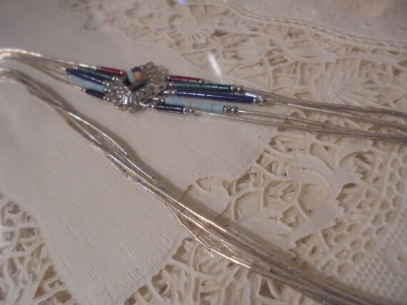 Sterling Silver Native Multi Gemstone five strand… - image 5