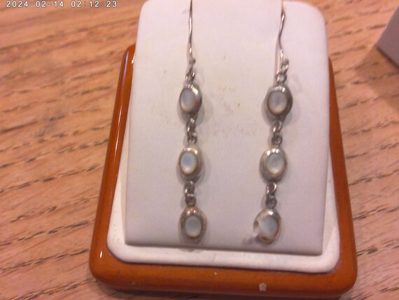 Sterling Silver MOP Drop Dangle Hook  Earrings - image 2