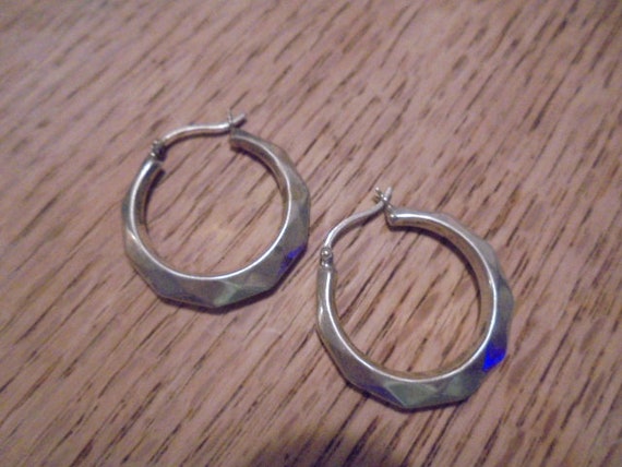 Sterling Silver Octagon round  Hoop  Earrings  1 … - image 4