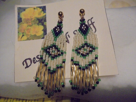 Native  Hand Crafted  Beaded   Drop Dangle vintag… - image 2