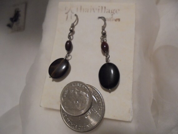 Sterling Silver Drop Dangle  Brown Gemstone Earri… - image 4