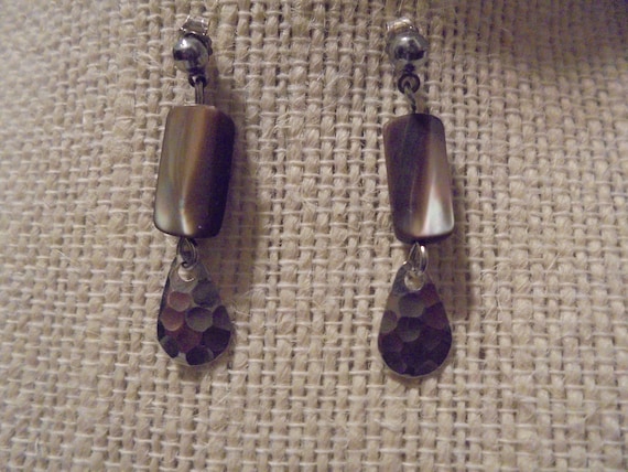 Sterling Silver Drop Dangle  Brown MOP Earrings - image 1