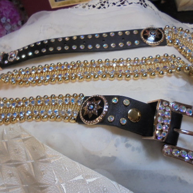 SKINNY BLACK HAND-EMBROIDERED CRYSTAL BELT main image 1
