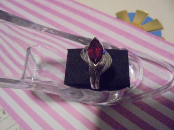 Sterling Silver Garnet Marquise  Petite Ring Sz. 5 - image 1