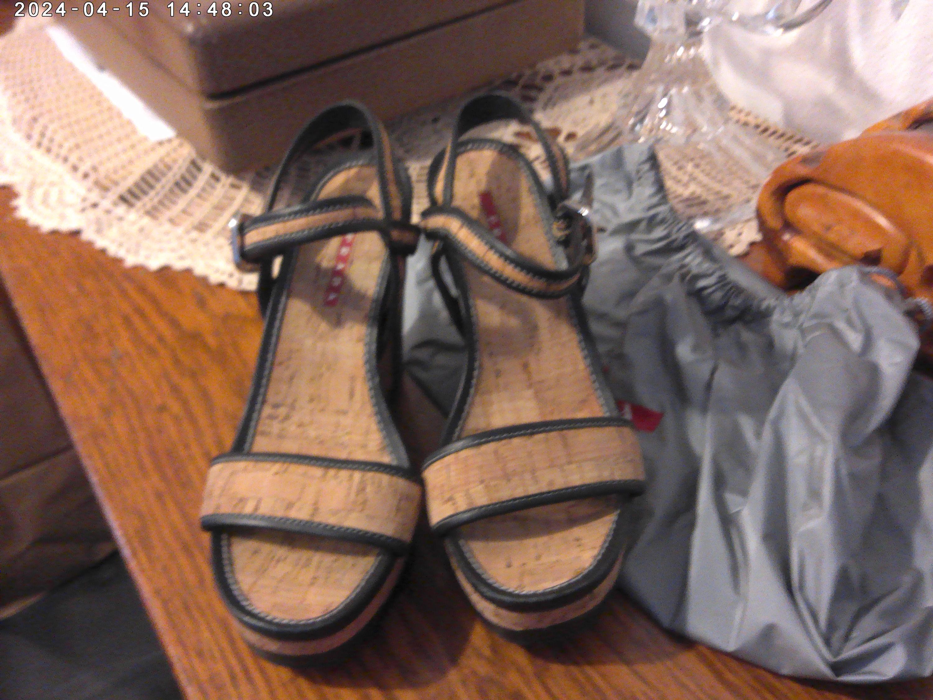 Prada Brown  Cork / Leather Trim Wedge Heel  Sandal  Shoes    sz  36