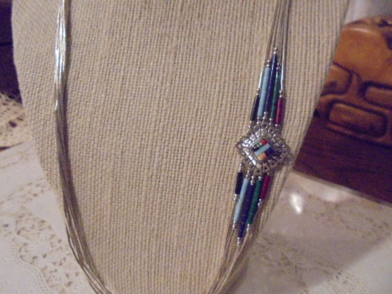 Sterling Silver Native Multi Gemstone five strand… - image 1