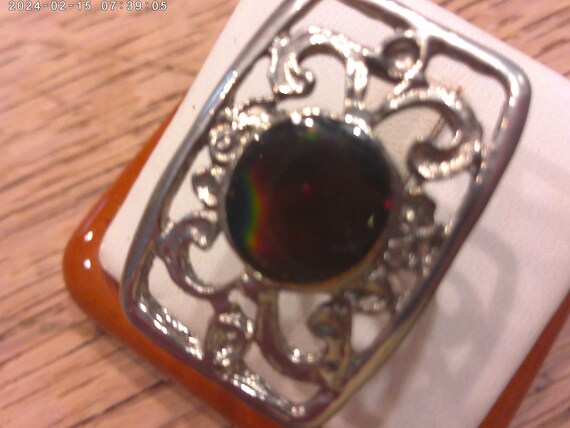 Opal Silver Plate open work Ring Adjustable - image 3