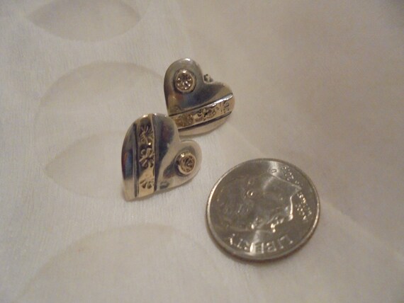 14 KT / Sterling Silver Heart Flower Vintage Stud Earrings Marked