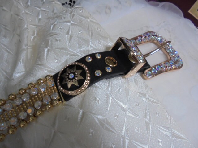 ベルト　christine alexander Christine Alexander Swarovski Crystal /black Leather Belt