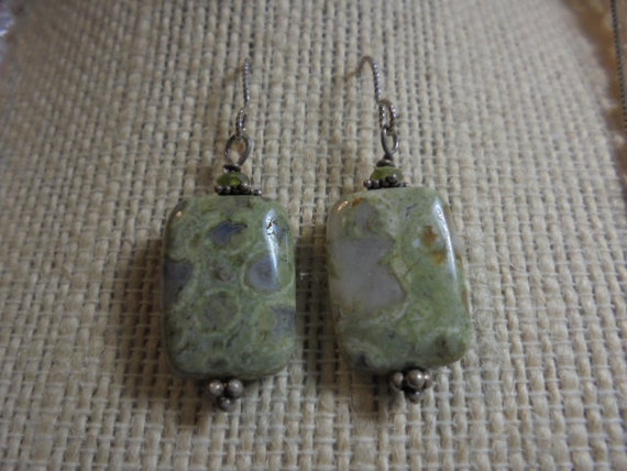 Sterling Silver Fossil Agate Gemstone drop dangle… - image 2