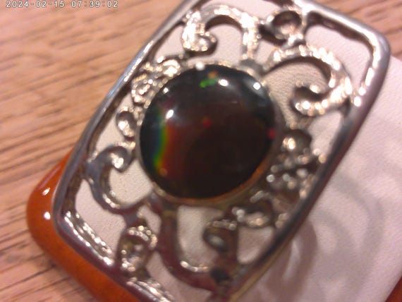 Opal Silver Plate open work Ring Adjustable - image 2