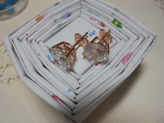 Sterling Silver Rose Gold Crystal Stud  Earrings - image 1