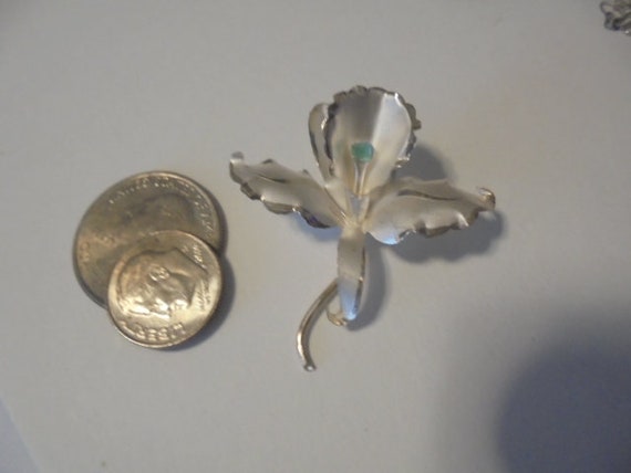 900 Silver Emerald Orchid Flower  Antique/ Vintag… - image 5