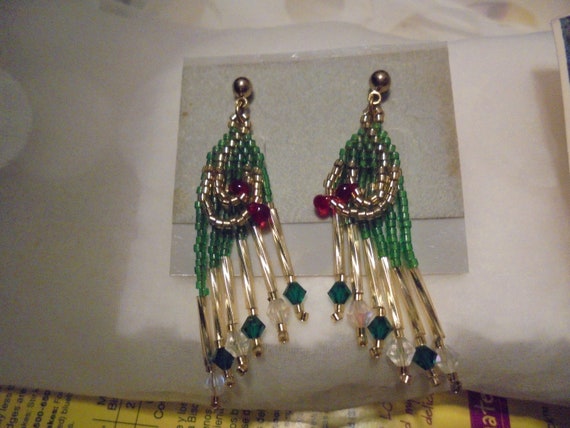Hand Crafted Native  Beaded   Drop Dangle vintage… - image 5
