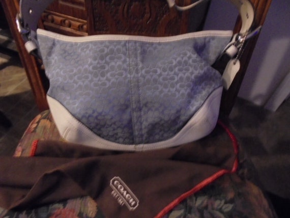 Coach Blue Canvas Signature White Leather Handbag 6351
