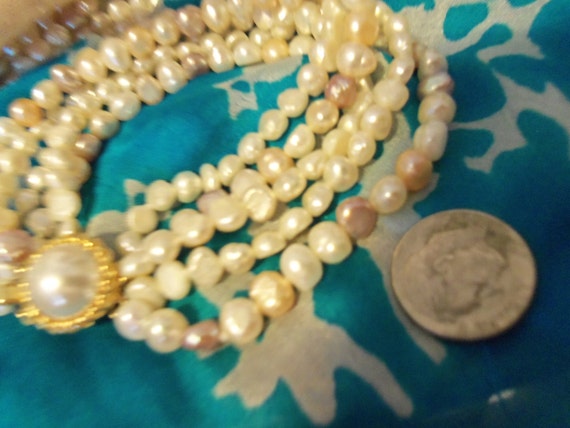 Petite  coin Pearl Necklace / Bracelet Set  5 str… - image 5