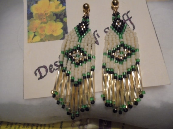 Native  Hand Crafted  Beaded   Drop Dangle vintag… - image 1