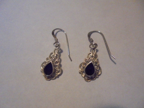 Sterling Silver  Onyx drop dangle hook   Earrings - image 2