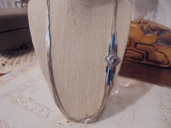 Sterling Silver Native Multi Gemstone five strand… - image 2