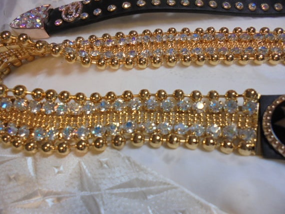 Christine Alexander Swarovski Crystal /black Leather Belt