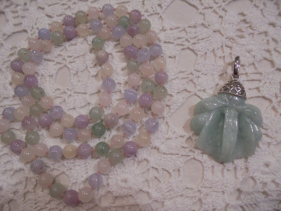 Multi Colored Jade Beaded Necklace / large green … - image 7