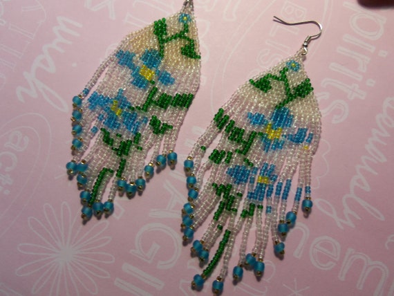 Beaded dangle flower earrings new/vintage 1970's … - image 3