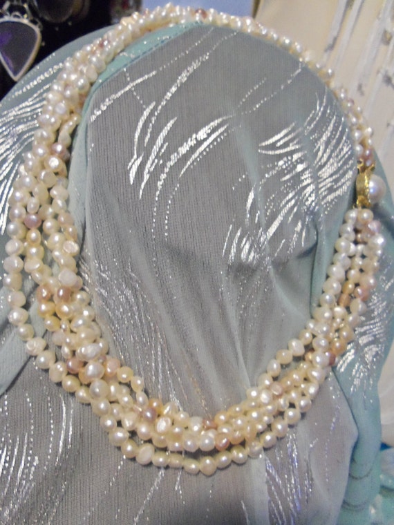 Petite  coin Pearl Necklace / Bracelet Set  5 str… - image 4