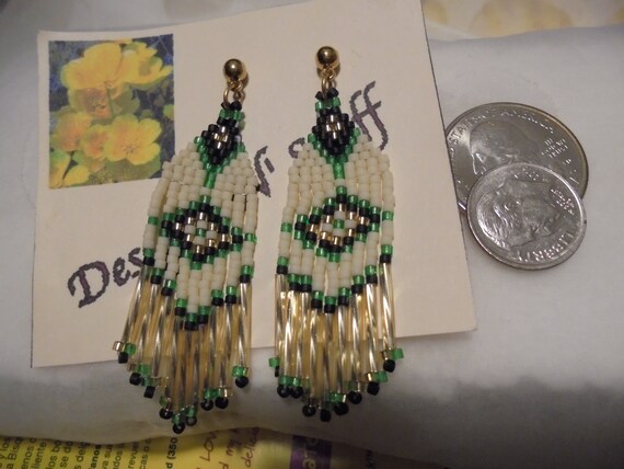 Native  Hand Crafted  Beaded   Drop Dangle vintag… - image 3