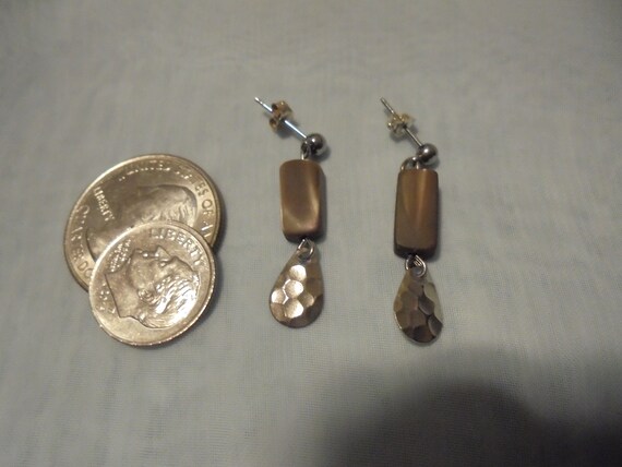 Sterling Silver Drop Dangle  Brown MOP Earrings - image 4