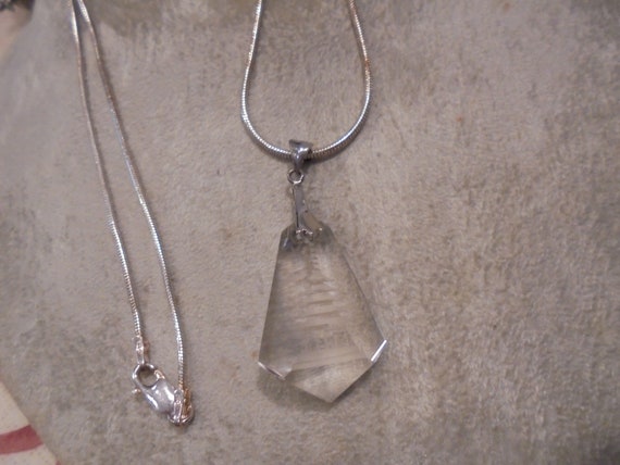 Sterling Silver  Etched  Crystal Pagoda  Pendant - image 1