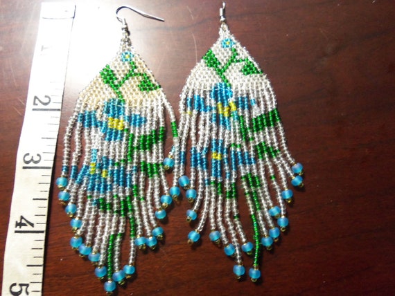 Beaded dangle flower earrings new/vintage 1970's … - image 1