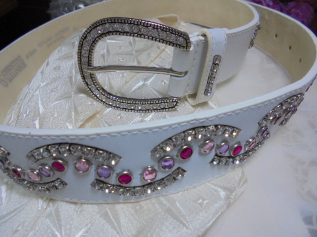 Christine Alexander Swarovski Crystal / White Leather Belt  display picture 3