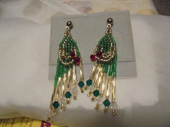 Hand Crafted Native  Beaded   Drop Dangle vintage… - image 4