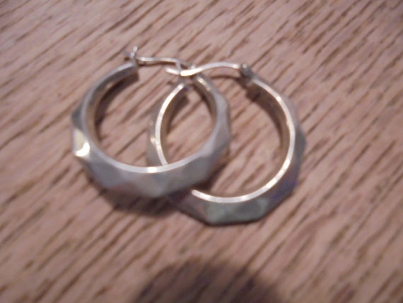 Sterling Silver Octagon round  Hoop  Earrings  1 … - image 2