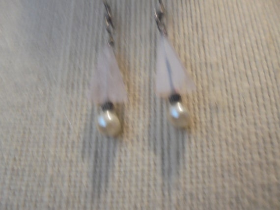 Sterling Silver  Rose Quarts Pearl Drop Dangle Ho… - image 3