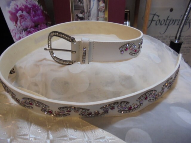 Christine Alexander Swarovski Crystal / White Leather Belt  display picture 1