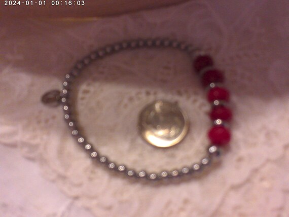 Silver Beaded  "Rustic Cuff"   Designer     Red /… - image 3