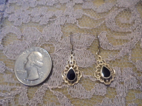 Sterling Silver  Onyx drop dangle hook   Earrings - image 3