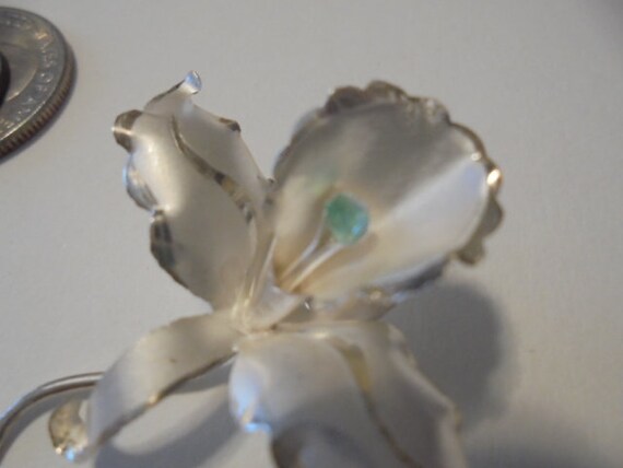 900 Silver Emerald Orchid Flower  Antique/ Vintag… - image 4