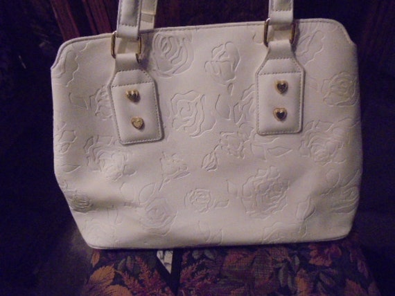 Betsy Johnson Roses embossed  White  leather Hand… - image 3