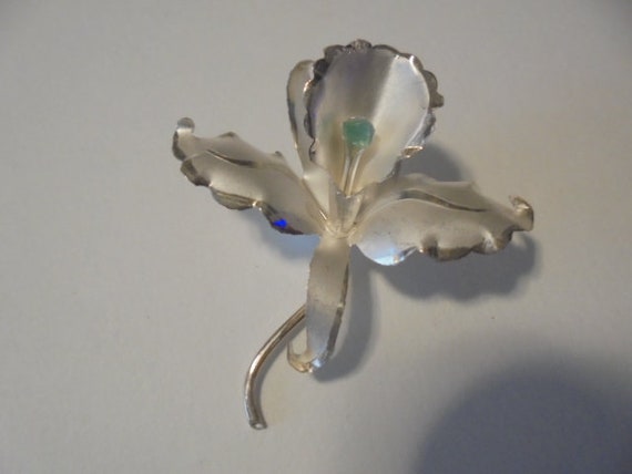 900 Silver Emerald Orchid Flower  Antique/ Vintag… - image 2