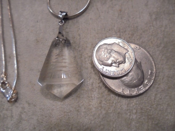 Sterling Silver  Etched  Crystal Pagoda  Pendant - image 2