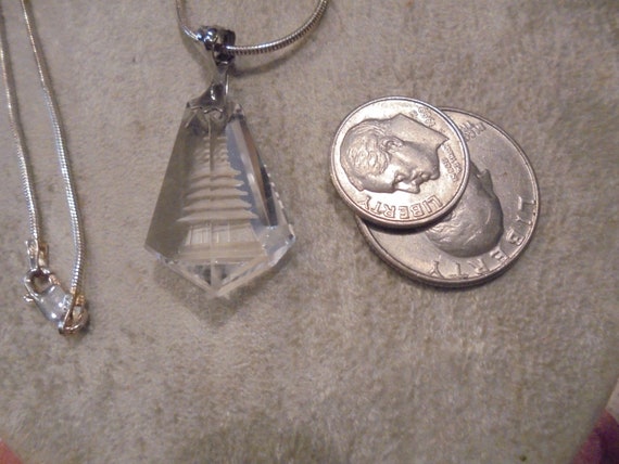 Sterling Silver  Etched  Crystal Pagoda  Pendant - image 3